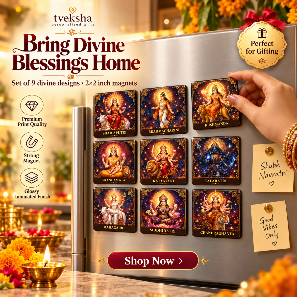Navdurga Flexible photo Fridge Magnets Set of 9 | Nine Forms of Maa Durga